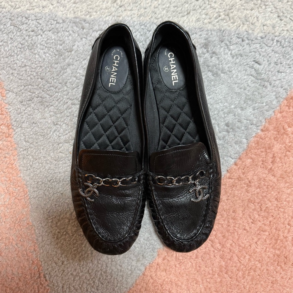 Authentic Chanel Moccasins Black Loafers